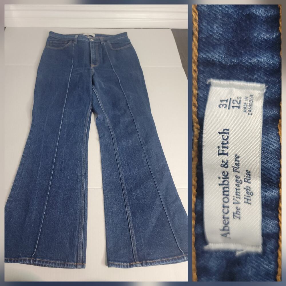 Abercrombie Jeans Womens 31S Vintage Flare High Rise Front Seam Dark Curve Love